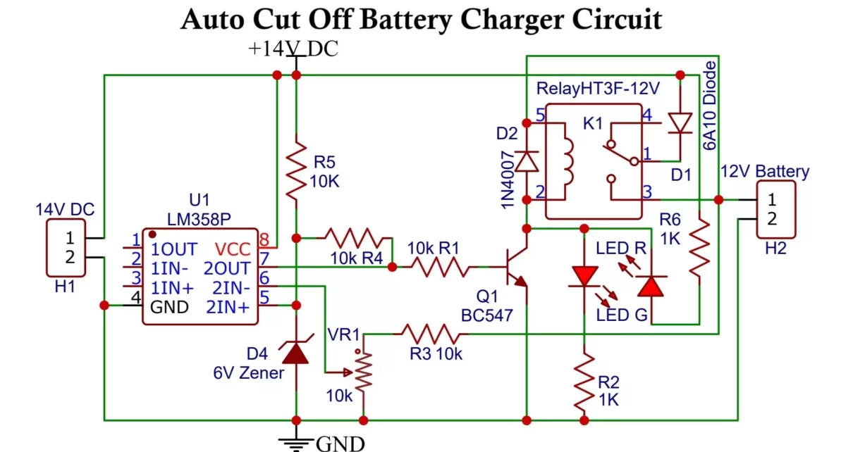 Automatic battery charger circuit 12V auto cut off