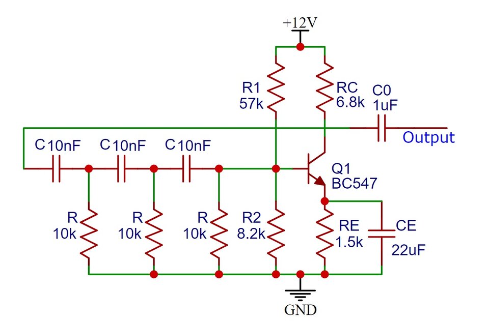 Sine Wave Generator Circuit RC Phase Shift Oscillator Using BJT